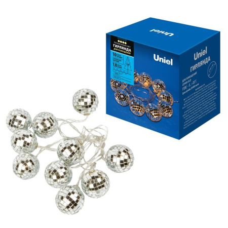 Гирлянда ULD-S1800-010/STB/3AA WARM WHITE IP20 DISCOBALLS "Диско" 3AA (не в/к) 1.8м 10 LED тепл. свет. провод прозр.  UL-00008423