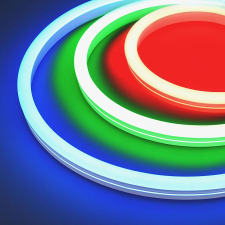 Лента светодиодная герметичная MOONLIGHT-SIDE-B84-12x24mm 24В RGB (12Вт/м IP68 wire x2) вывод кабеля прямой (уп.5м)  042751