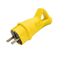 Вилка электрическая 1ф 16А 250В IP44 однофазная с ушком каучук желт.  3080
