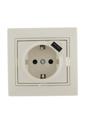 Розетка 1-м СП Mira 16А с заземл. + USB разъем крем.  701-0303-181