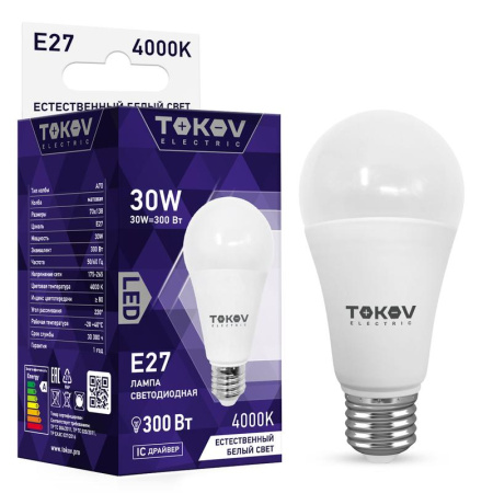 Лампа светодиодная 30Вт А70 4000К Е27 176-264В  TKE-A70-E27-30-4K