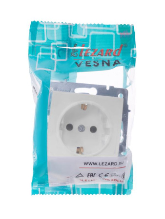 Розетка 1-м СП Vesna с заземл. защ. шторки ПБТ механизм бел.  742-0288-124B