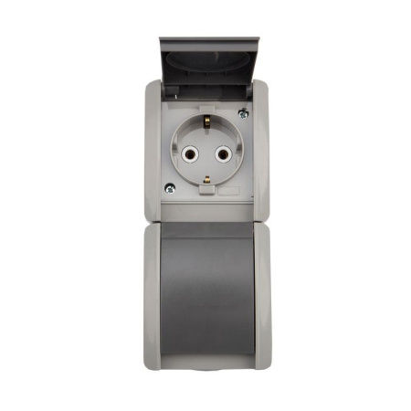 Блок ОП 2 розетки вертик. INDUSTRIAL с заземл. IP54 сер.  KR-78-0615
