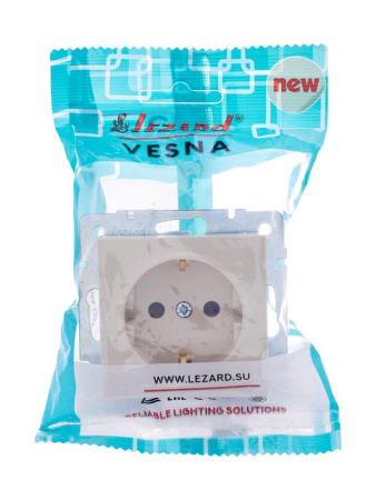 Розетка 1-м СП Vesna с заземл. защ. шторки ПБТ механизм крем.  742-0388-124B