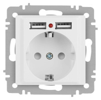 Розетка Accent 6-410-01М P+E Schuko со шторками 16А-250В + 2хUSB IP20 СУ бел. матов.  Б0063691