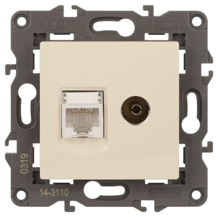 Розетка компьютерная + телевизионная 2-м Elegance 14-3110-02 RJ45 + TV IP20 механизм сл. кость  Б0034315