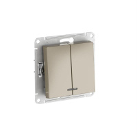 Выключатель 2-кл. AtlasDesign (сх. 5а) 10AX с подсветкой быстрозажим. клем. механизм шампань SE ATN000553S