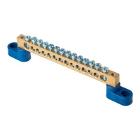 Шина нулевая N 8х12 14 отвер. латунь 2 син. угловых изолятора PROxima  sn0-125-14-2