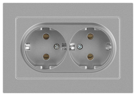 Розетка Accent 6-205-03 2X2P+E Schuko 16А-250В IP20 СУ AL/CU алюм.  Б0063490