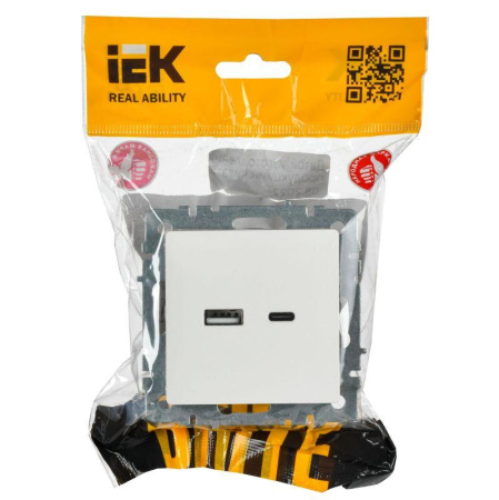 Розетка BRITE USB A+C 18Вт РЮ11-1-БрБ механизм бел.  BR-U22-018-K01