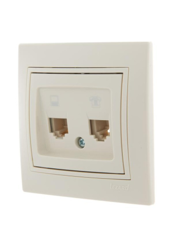 Розетка компьютерная + телефонная 2-м СП Mira RJ45 + RJ11 крем./крем..  701-0303-143