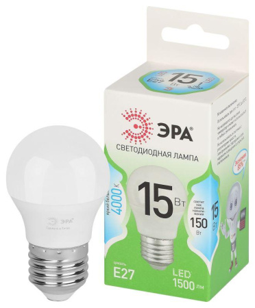 Лампа светодиодная GREEN LINE P45-15W-840-E27 GL E27 15Вт шар яркий свет бел.  Б0066996