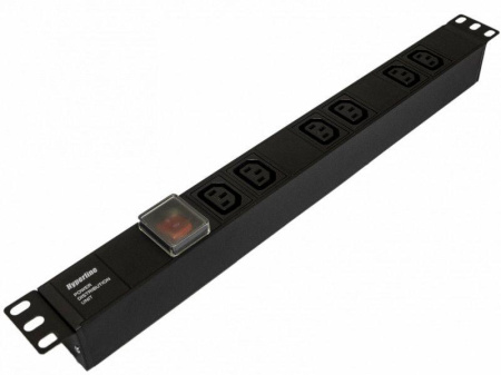 Блок розеток для 19дюйм шкафов горизонт. 6 розеток IEC320 C13 выкл. с подсветкой без кабеля питания входной разъем IEC320 C14 10А 250В 482.6х44.4х44.4мм (ДхШхВ) сталь SHE19-6IEC-S-IEC черн.  426784