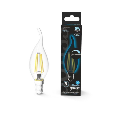 Лампа светодиодная филаментная Black Filament 5Вт свеча на ветру 4100К нейтр. бел. E14 450лм диммир.  104801205-D
