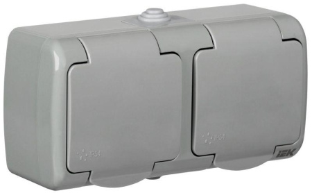 Розетка 2-м ОП Aquatic РСш22-2-А 16А IP54 с заземл. с крышкой сер.  ERA22-K03-16-54