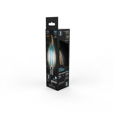 Лампа светодиодная филаментная Black Filament 5Вт свеча на ветру золотая 4100К нейтр. бел. E14 420лм  104801805