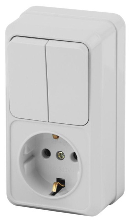 Блок розетка+выкл. ОП Quadro 2-706-01 двойн. верт. 10(16)А-250В IP20 бел.  Б0053891