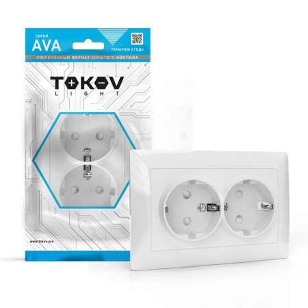 Розетка 2-м СП AVA 16А IP20 с заземл. защ. шторки в сборе бел.  TKL-AV-R2FZSF-C01