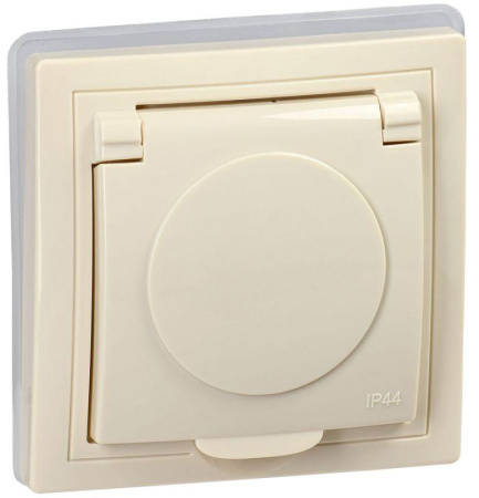 Розетка 1-м СП Кварта РСбш10-3-ККм-44 16А IP44 с заземл. крем.  KV-R16-16-44-K33