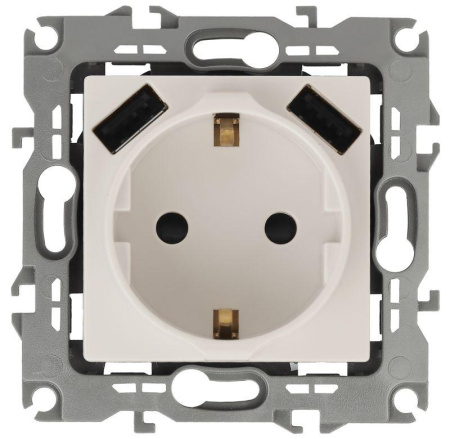 Розетка 16А 250В 2P+E с 2хUSB 5В-3А защ. шторки 12 сл. кость 12-4109-02 ЭРА Б0047841