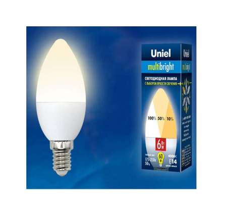 Лампа светодиодная LED-C37-6W/WW/E14/FR/MB PLM11WH Multibright 6Вт свеча матовая 3000К тепл. бел. E14 100-50-10 (упак. картон)  UL-00002373