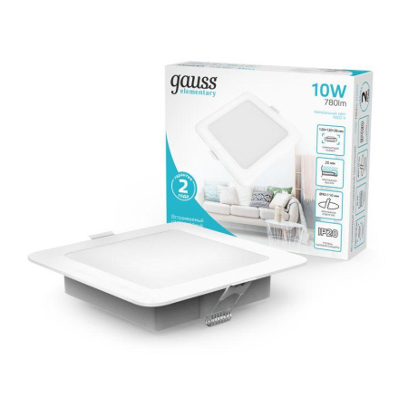 Светильник светодиодный Elementary Downlight 10Вт 4000К 780лм 170-260В IP20 120х26 квадрат монтаж бел.  998420209