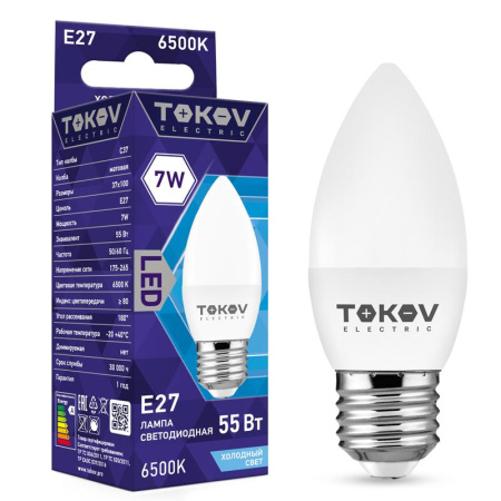 Лампа светодиодная 7Вт С37 6500К Е27 176-264В  TKE-C37-E27-7-6.5K