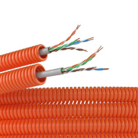 Электротруба ПНД гибкая гофрированная d16мм с кабелем витая пара 5EU/UTP нг(А)-HF (уп.25м) оранж.  7EU91625