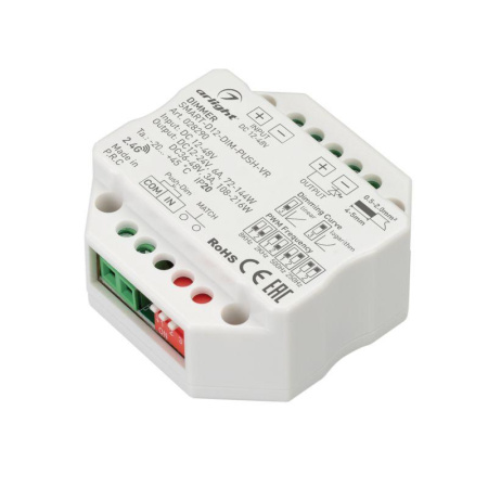 Диммер SMART-D12-DIM-PUSH-VR (12-48В 1х6А 2.4G) (IP20 пластик)  028290