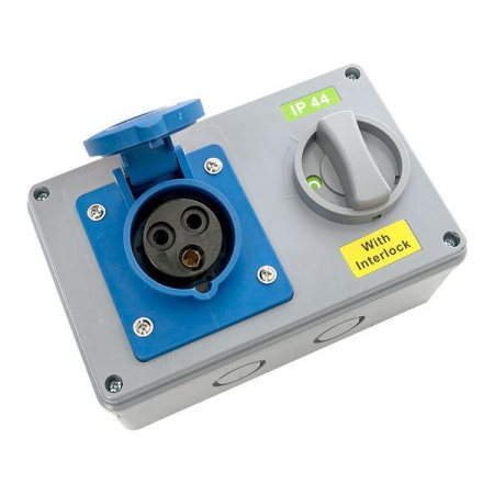 Розетка 1413 2Р+РЕ 16А 220В IP44 с блокировкой и выкл.  ps-1413-16-220