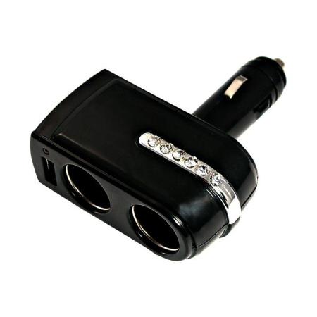 Разветвитель автоприкуривателя 2 гнезда 1хUSB (5 V 1000 mA)  16-0238
