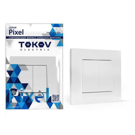 Выключатель 2-кл. СП Pixel 10А IP20 в сборе бел.  TKE-PX-V2F-C01
