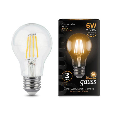 Лампа светодиодная филаментная Black Filament 6Вт A60 грушевидная 2700К тепл. бел. E27 600лм  102802106