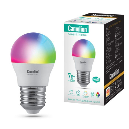 Лампа светодиодная эл. Smart Home LSH7/G45/RGBСW/Е27/WIFI 7Вт Е27 RGB+DIM+CW 220В WiFi  14501