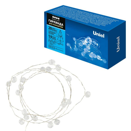 Гирлянда ULD-S1900-020/STB/2AA WHITE IP20 BEADS MINI "Бусины мини" 2AA (не в/к) 1.9м 20 LED провод прозр.  UL-00008621