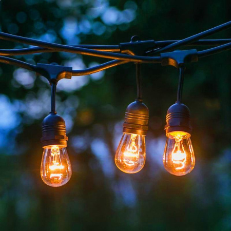 Гирлянда светодиодная "Белт Лайт" 9.5м 20LED тепл. бел. E27 IP65 220В на подвесах с лампами филамент дл. провода 60см каучук набор  Б0056018