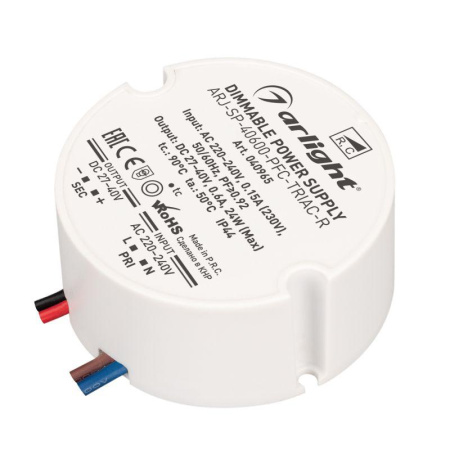 Блок питания ARJ-SP-40600-PFC-TRIAC-R (24Вт 27-40В 600мА) (IP44 пластик)  040965