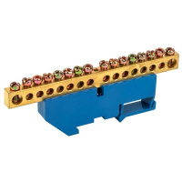 Шина "N" нулевая с синим изолятором на DIN-рейку 8x12мм стойка бол. 16 групп  11-2351