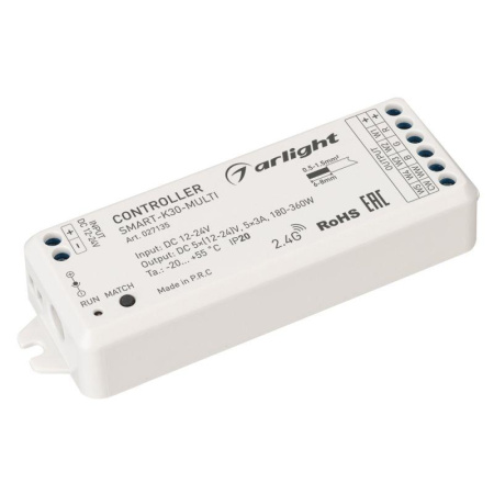 Контроллер SMART-K30-MULTI (12-24В 5х3А RGB-MIX 2.4G) (IP20 пластик)  027135