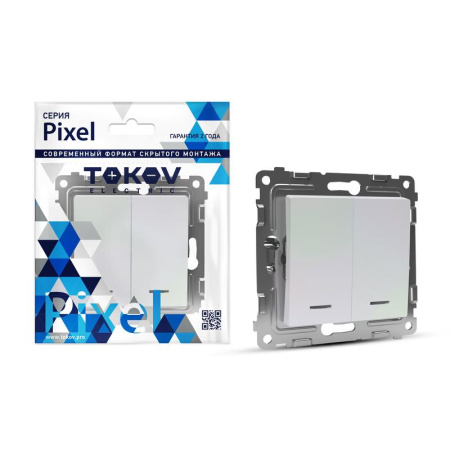 Выключатель 2-кл. СП Pixel 10А IP20 с индикатором механизм перламутр.  TKE-PX-V2I-C04