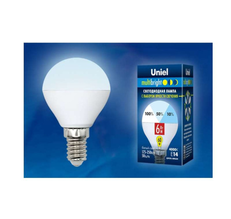 Лампа светодиодная LED-G45-6W/NW/E14 /FR/MB PLM11WH Multibright 6Вт шар матовая 4000К нейтр. бел. E14 100-50-10 (упак. картон)  UL-00002376