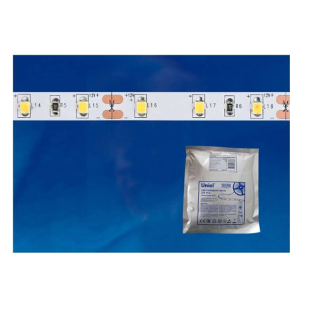 Лента светодиодная ULS-2835-60LED/m-8mm-IP20-DC24V-6W/m-5M-WW 6Вт/м 60LED/м 3000К тепл. бел. IP20 24В DC 8мм гибкая на самоклеящейся основе герметичн. упак. (уп.5м)  UL-00002971