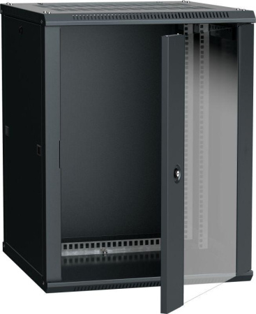 Шкаф 19 дюйм LINEA W 12U 600х600мм настен. стекл. дверь RAL9005  LWR5-12U66-GF