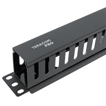 Органайзер кабельный TERACOM PRO с крышкой 19дюйм 1U пластик. черн.  TRP-1CORF-PL-BK