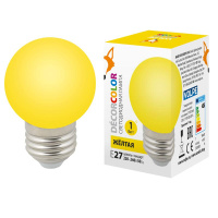 Лампа светодиодная LED-G45-1W/YELLOW/E27/FR/С 1Вт шар матовая желт. E27 декоративная (упак. картон)  UL-00005649
