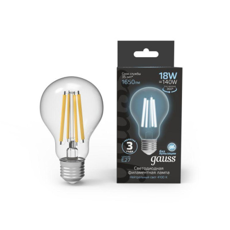 Лампа светодиодная филаментная Black Filament 18Вт A60 грушевидная 4100К нейтр. бел. E27 1650лм  102902218