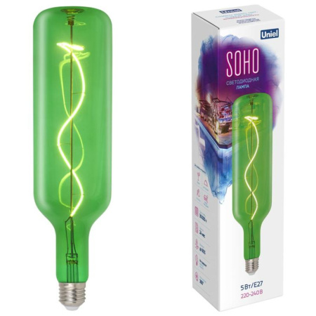 Лампа светодиодная LED-SF21-5W/SOHO/E27/CW GREEN GLS77GR SOHO зел. колба спиральный филамент картон  UL-00007627