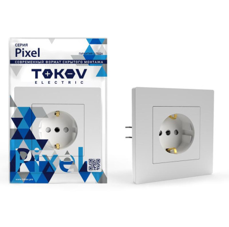 Розетка 1-м СП Pixel 16А IP20 с заземл. защ. шторки в сборе бел.  TKE-PX-R1FZSF-C01