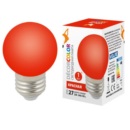 Лампа светодиодная LED-G45-1W/RED/E27/FR/С 1Вт шар матовая красн. E27 декоративная (упак. картон)  UL-00005646