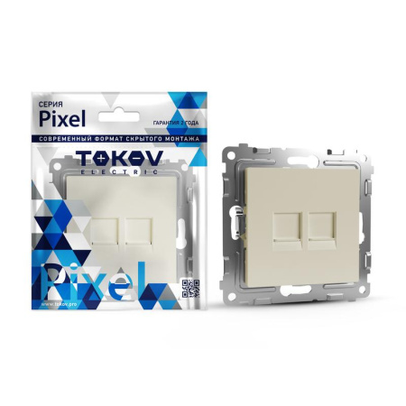 Розетка компьютерная 2-м СП Pixel RJ45 кат.5E механизм беж.  TKE-PX-RC2-C02
